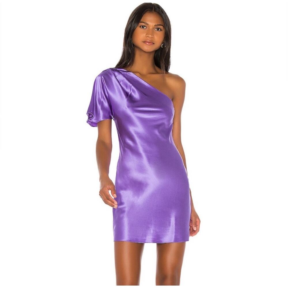 Fleur du Mal Silk One Shoulder Bias Mini Dress Purple Amethyst Size 2